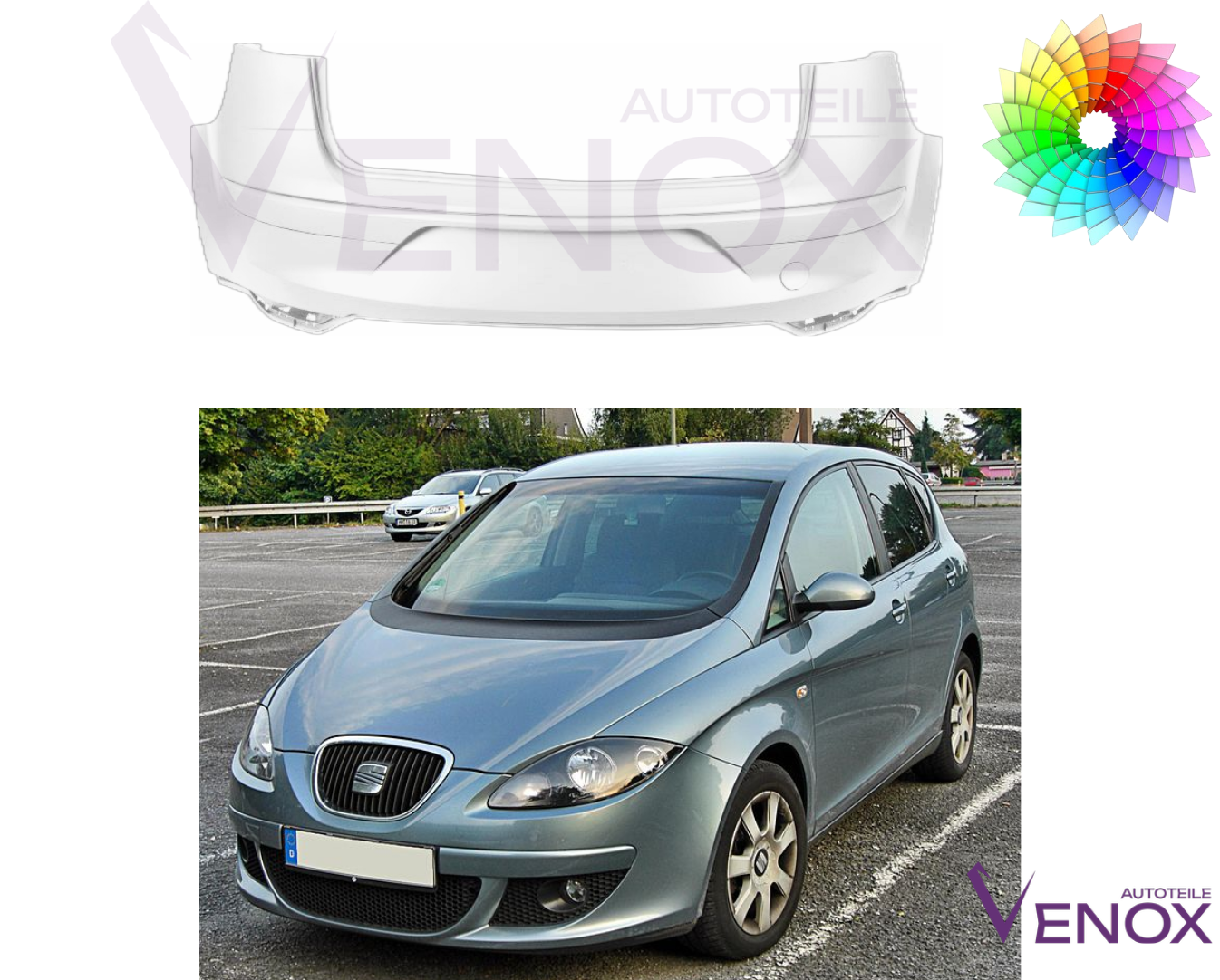 Voor Seat Altea 2004-2015 Achterbumper gespoten in kleur naar keuze - Afbeelding 2