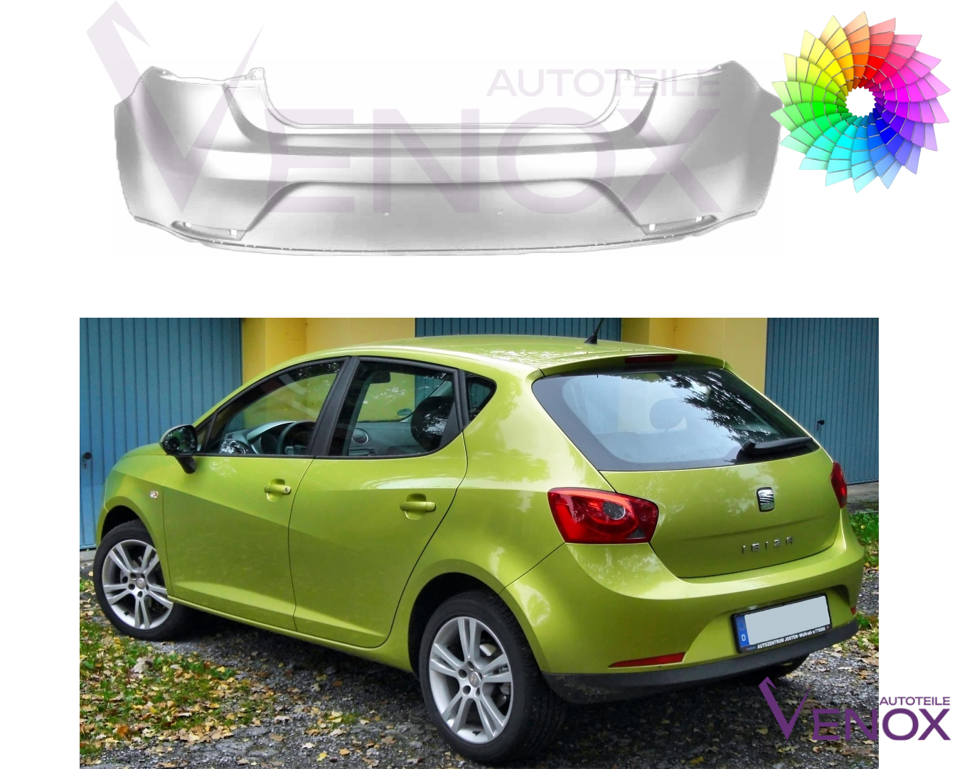 Voor Seat Ibiza 6J 2008-2012 5-deurs achterbumper gespoten in de kleur van je keuze - Afbeelding 2