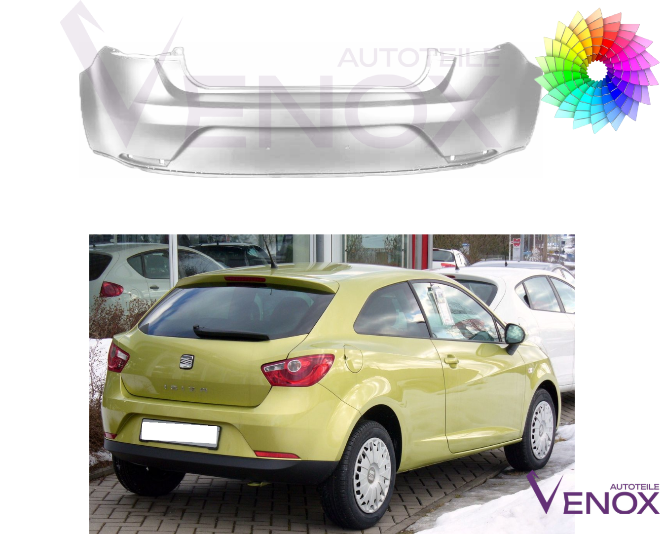 Voor Seat Ibiza 6J 2008-2012 3-deurs achterbumper gespoten in de kleur van je keuze - Afbeelding 2