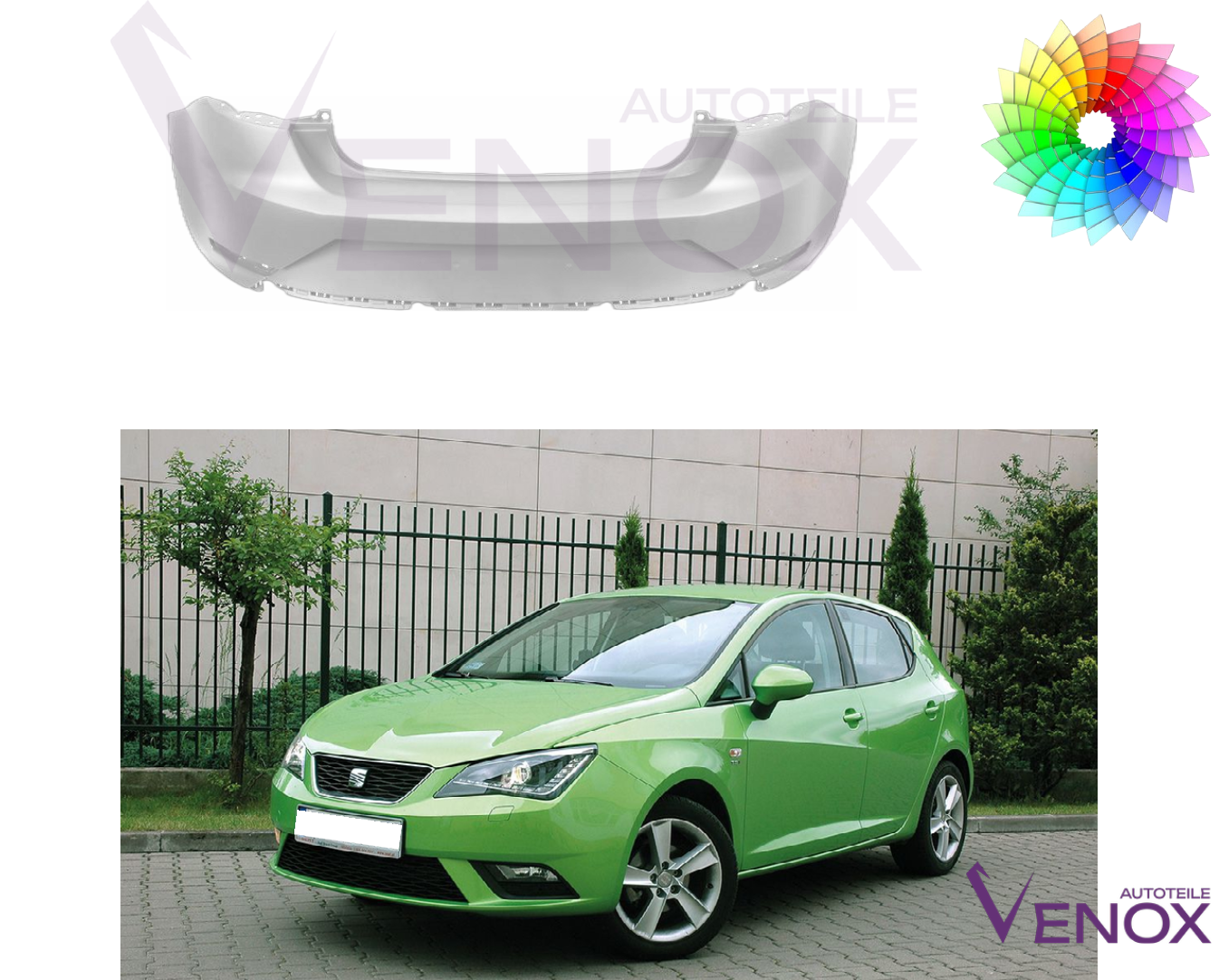 Voor Seat Ibiza 6J 2012-2016 3-deurs achterbumper gespoten in de gewenste kleur - Afbeelding 2