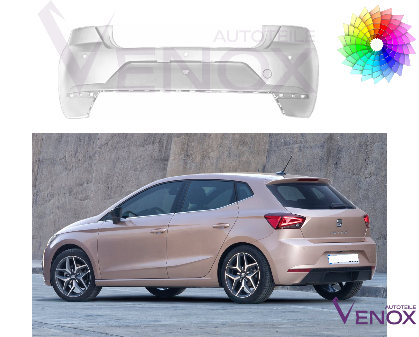 Voor Seat Ibiza 6F 2017- 3 x PDC achterbumper gespoten in de gewenste kleur - Afbeelding 2