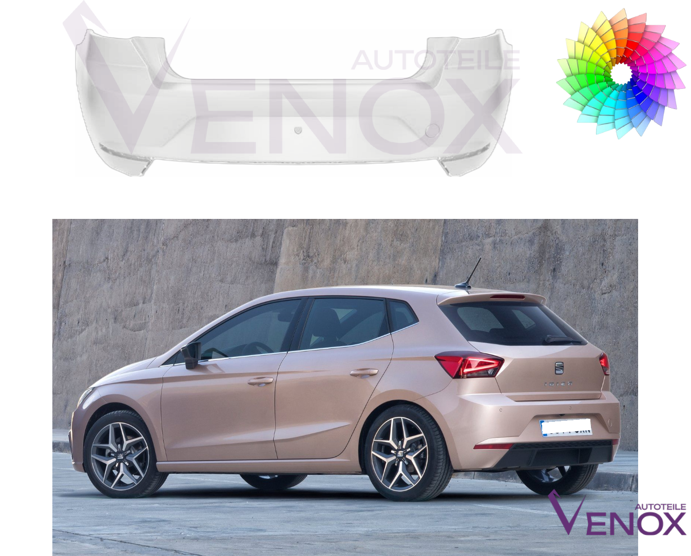 Voor Seat Ibiza 6F 2017- Achterbumper gespoten in de gewenste kleur - Afbeelding 2