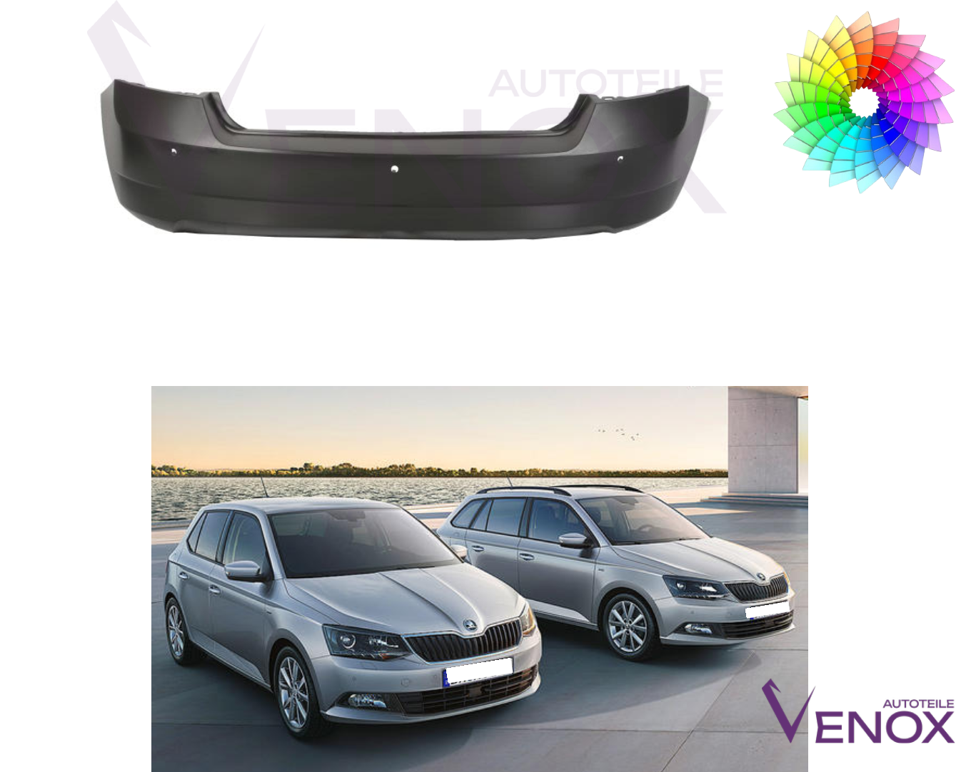 Voor Skoda Fabia HB III 14-18 PDC achterbumper Gespoten in de gewenste kleur - Afbeelding 2