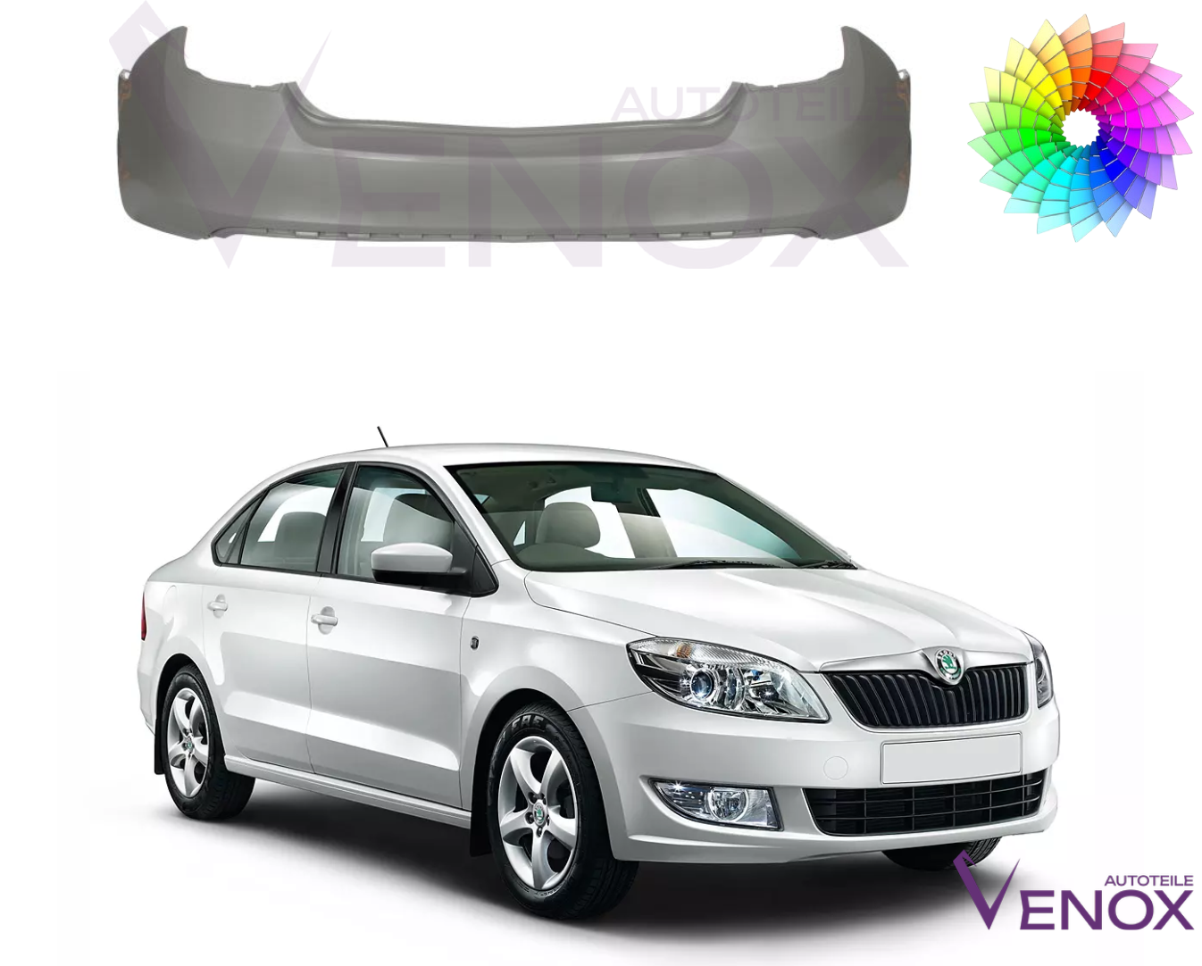 Voor Skoda Rapid vanaf 2012 Achterbumper gespoten in de gewenste kleur - Afbeelding 2