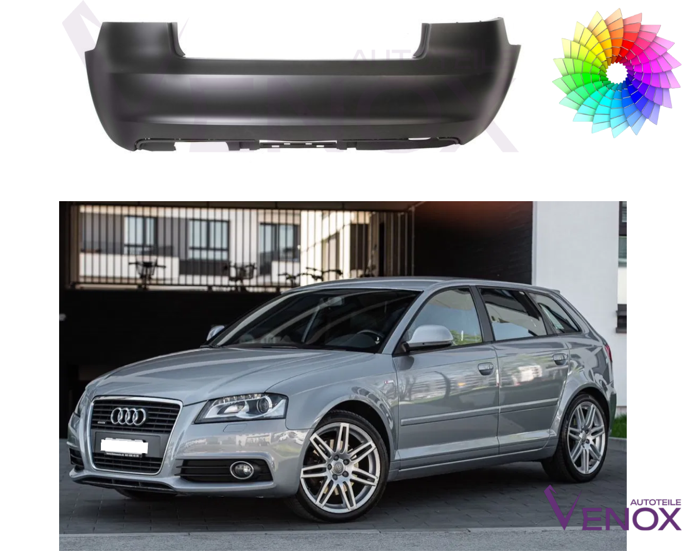 Voor Audi A3 8P 2008-2012 3-deurs PDC achterbumper gespoten in gewenste kleur - Afbeelding 2