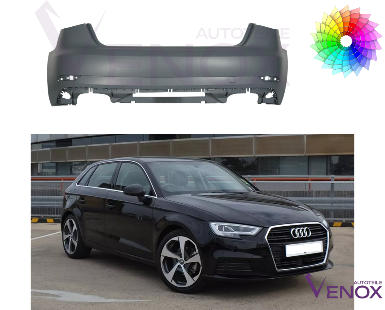 Voor Audi A3 8V 2016-2018 PDC achterbumper gespoten in de gewenste kleur - Afbeelding 2