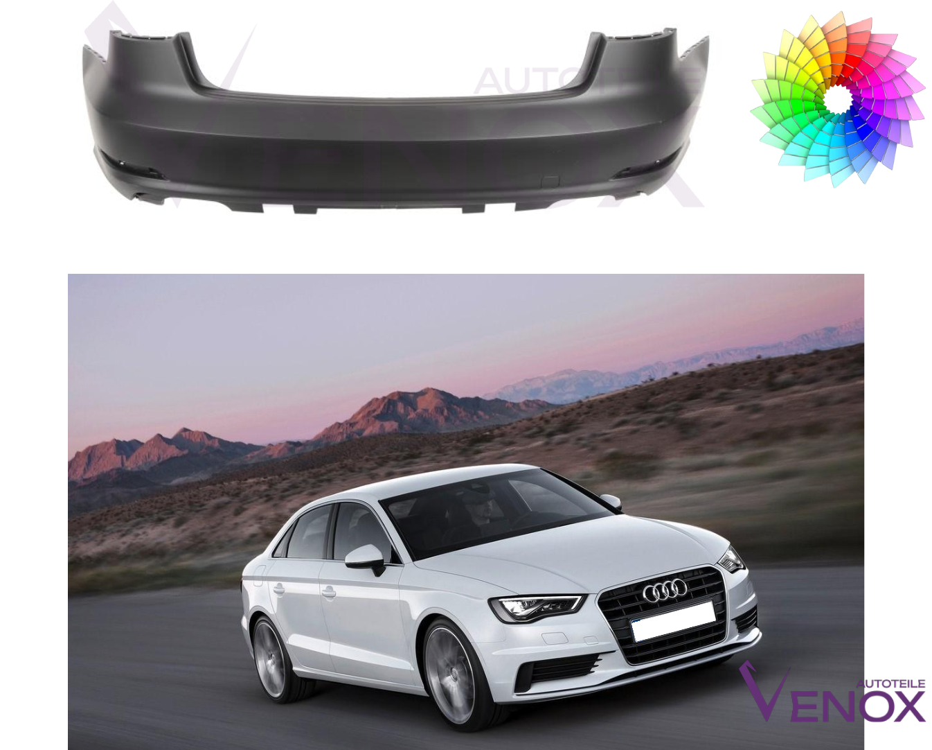Voor Audi A3 8V 2012-2016 Sedan Achterbumper gespoten in de gewenste kleur - Afbeelding 2