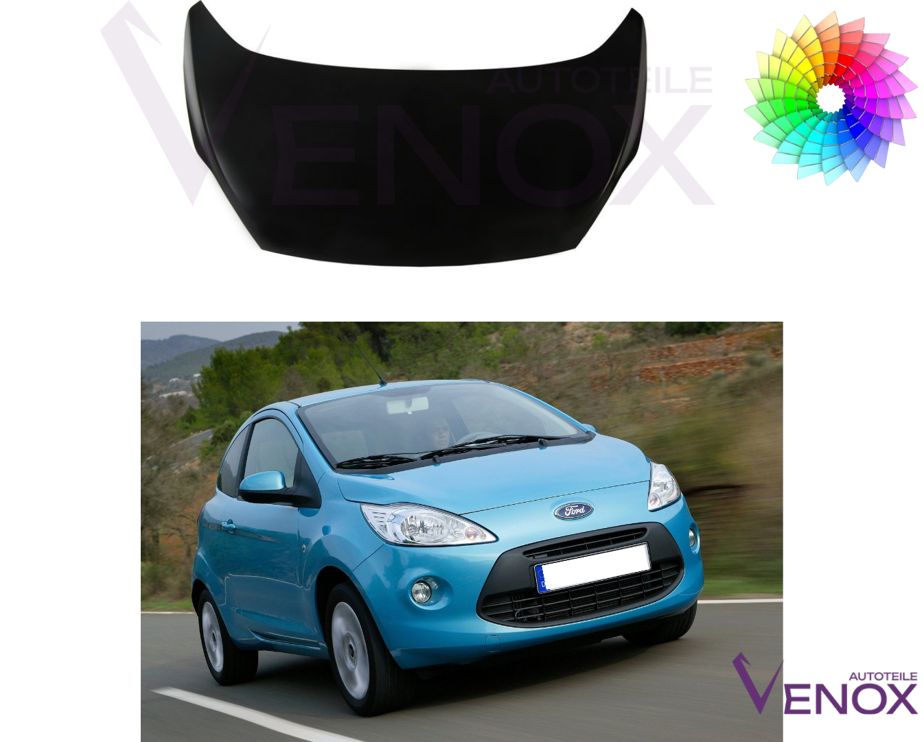 Voor Ford KA 2008-2015 motorkap gespoten in gewenste kleur Nieuw - Afbeelding 2