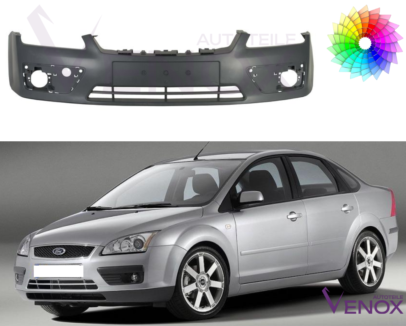 Voor Ford Focus Mk 2 2004-2008 Voorbumper gespoten in de kleur van je keuze - Afbeelding 2