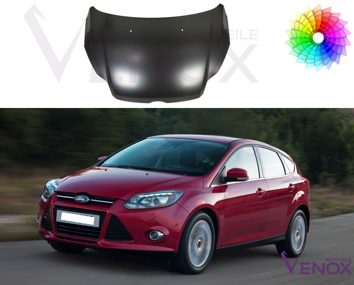 Voor Ford Focus Mk 3 2010-2014 motorkap gespoten in gewenste kleur Nieuw - Afbeelding 2