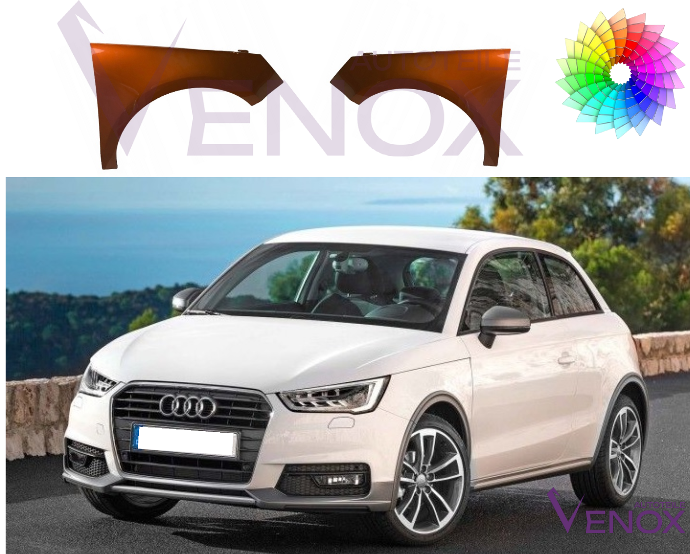 Voor Audi A1 10-15 Spatbord linksvoor gespoten in de gewenste kleur NIEUW - Afbeelding 2